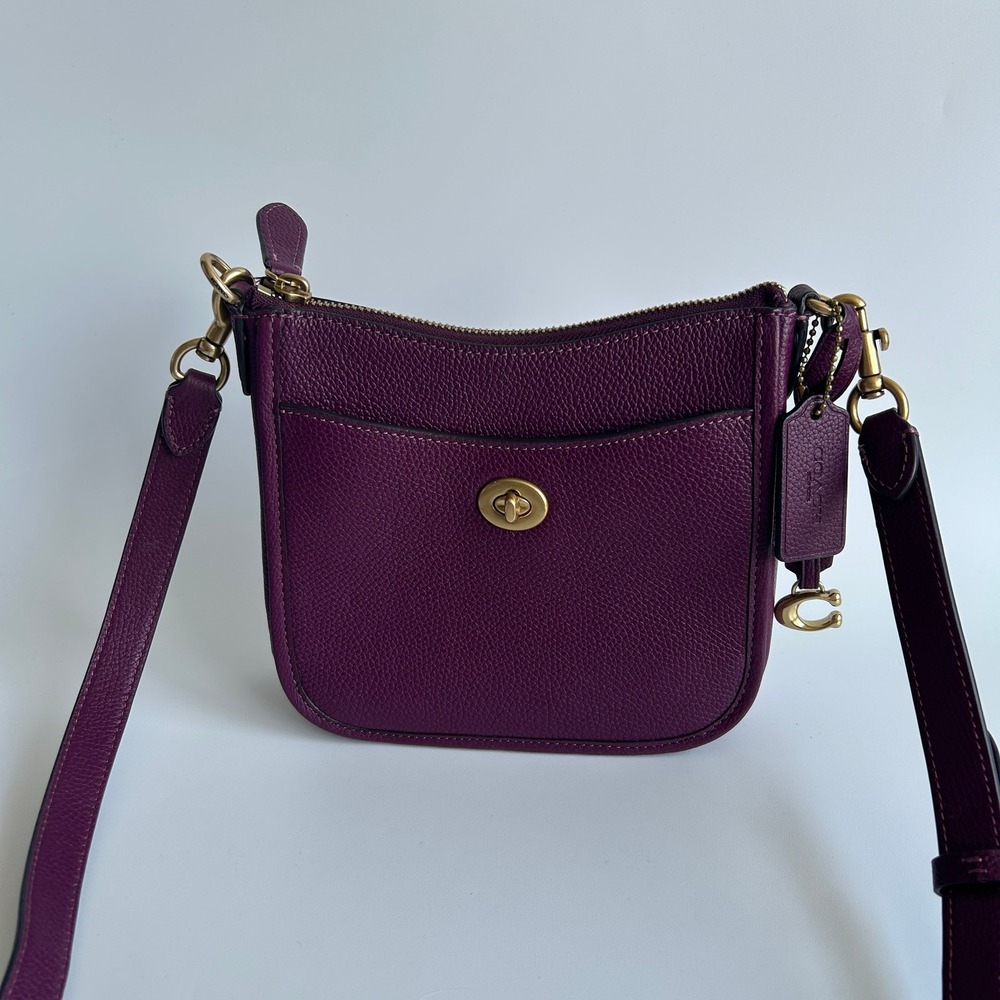 Coach Chaise Crossbody 19 Plum Pebble Leather Bag CC390 - Picture 2 of 9